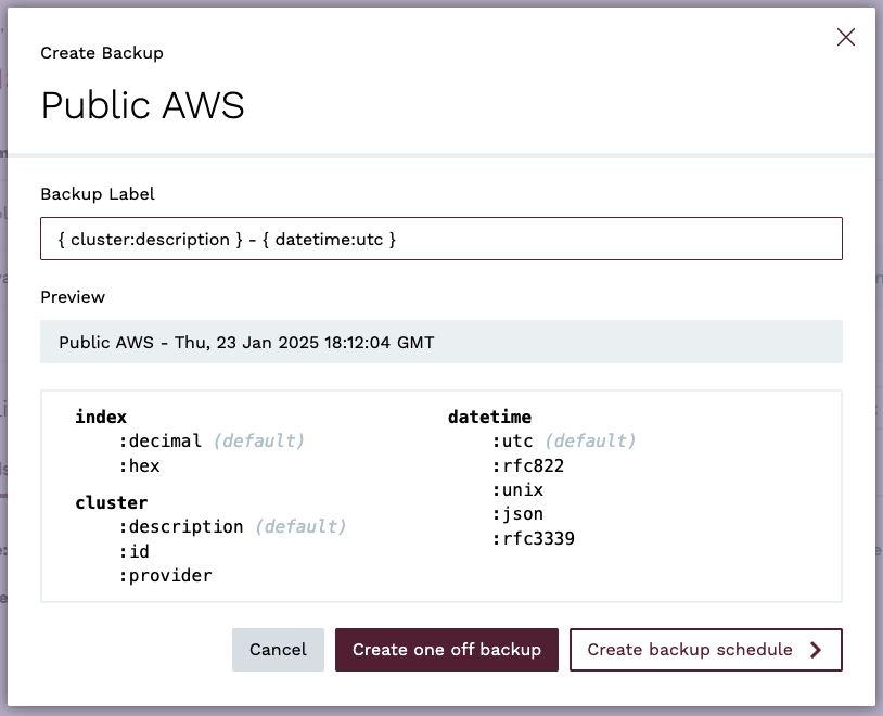 Create One-Off Backup